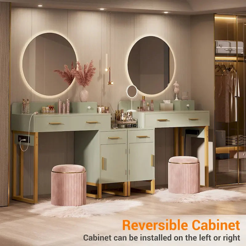 Coiffeuse réversible avec station de recharge, 4 tiroirs en bois et 1 meuble de rangement - N/A