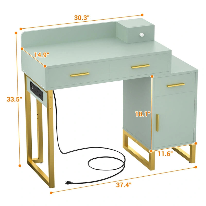 Coiffeuse réversible avec station de recharge, 4 tiroirs en bois et 1 meuble de rangement - N/A