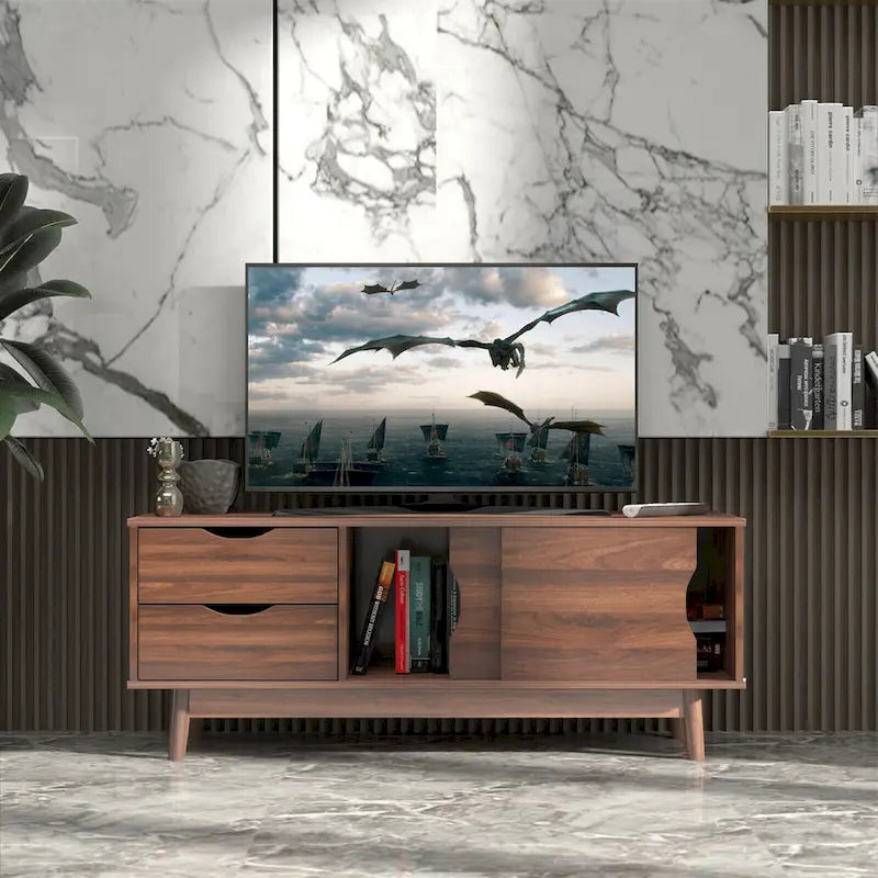 Meuble TV Gymax pour téléviseur jusqu'à 60 pouces, Table Console Multimédia avec Rangement - Voir détails