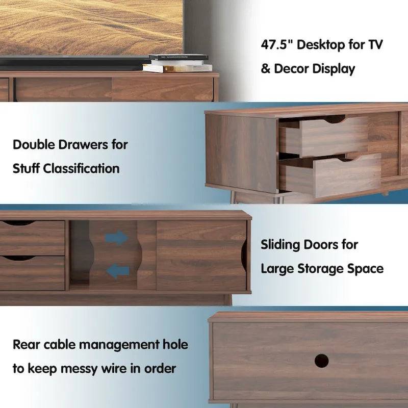 Meuble TV Gymax pour téléviseur jusqu'à 60 pouces, Table Console Multimédia avec Rangement - Voir détails