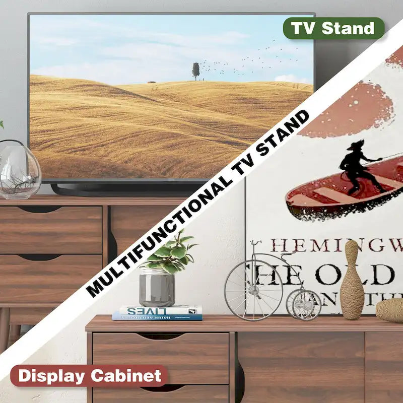 Meuble TV Gymax pour téléviseur jusqu'à 60 pouces, Table Console Multimédia avec Rangement - Voir détails