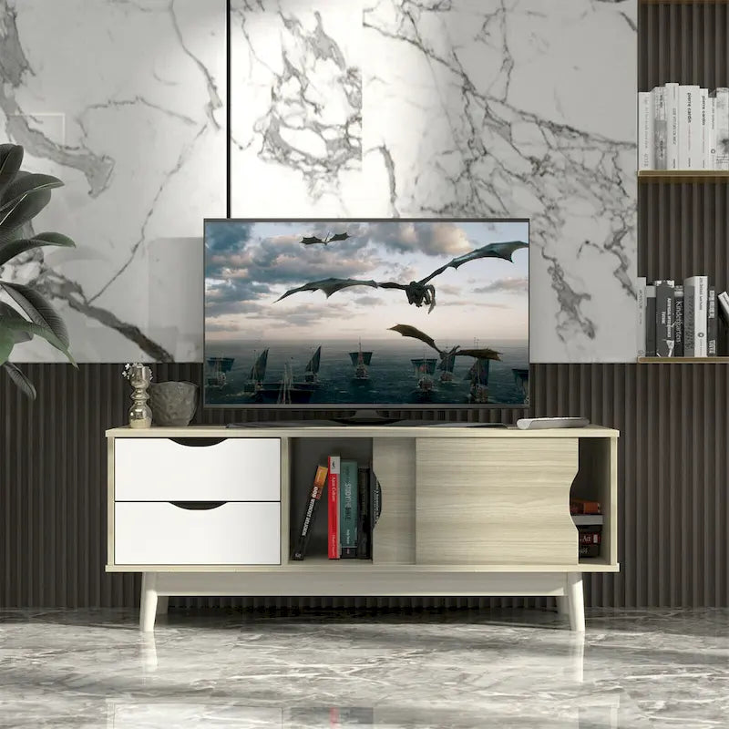 Meuble TV Gymax pour téléviseur jusqu'à 60 pouces, Table Console Multimédia avec Rangement - Voir détails