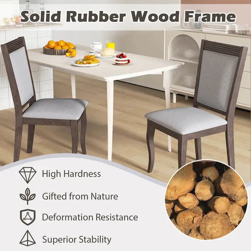 Costway Chaises de Salle à Manger en Bois, Lot de 2 ou 4, avec Cadre en Bois d'Hévéa Rembourré