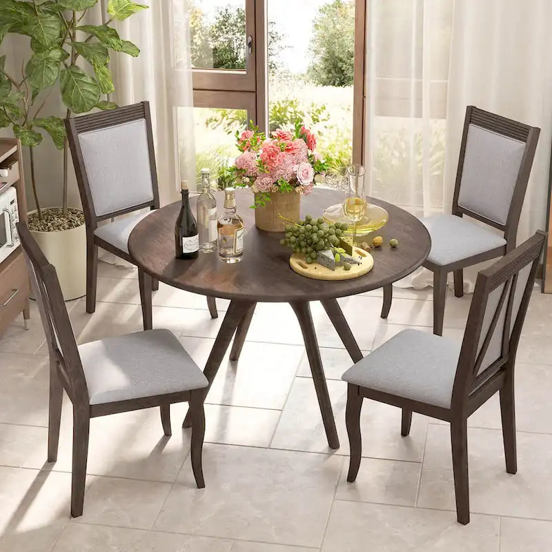 Costway Chaises de Salle à Manger en Bois, Lot de 2 ou 4, avec Cadre en Bois d'Hévéa Rembourré