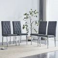 Cet ensemble de 4 chaises de salle à manger grises sans accoudoirs apporte une touche d'élégance et de mystère à la salle à manger grâce à son ton gris profond.