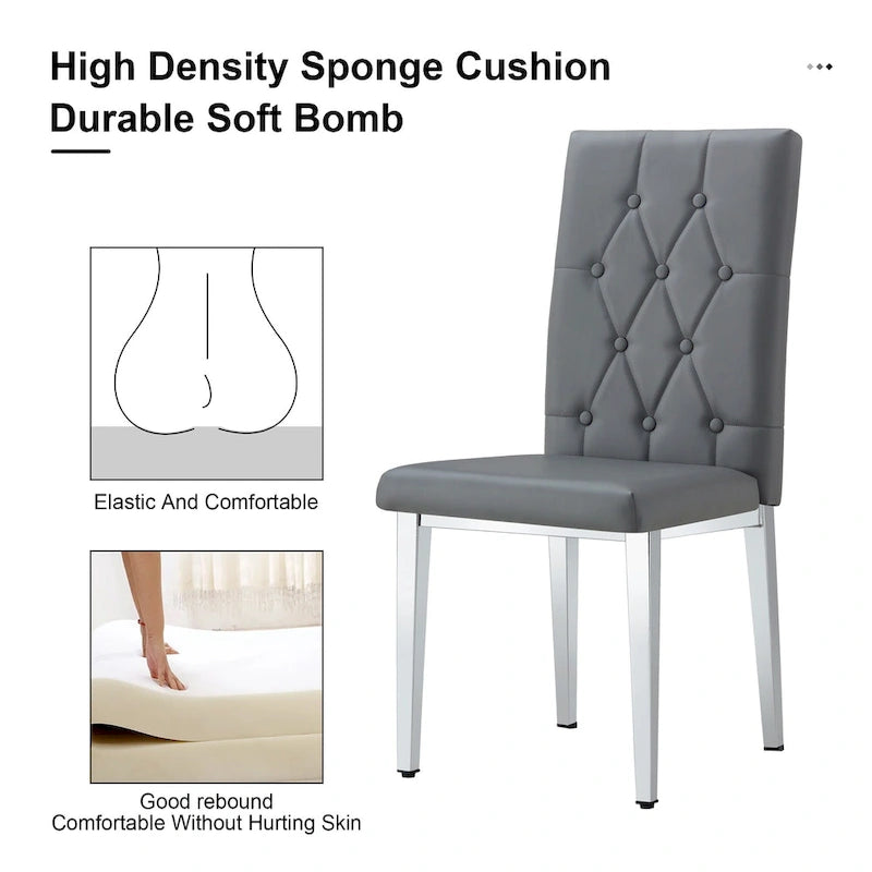 Cet ensemble de 4 chaises de salle à manger grises sans accoudoirs apporte une touche d'élégance et de mystère à la salle à manger grâce à son ton gris profond.