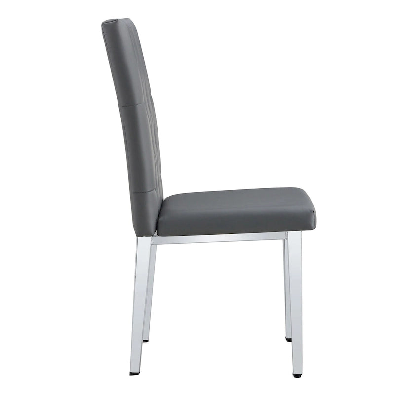Cet ensemble de 4 chaises de salle à manger grises sans accoudoirs apporte une touche d'élégance et de mystère à la salle à manger grâce à son ton gris profond.