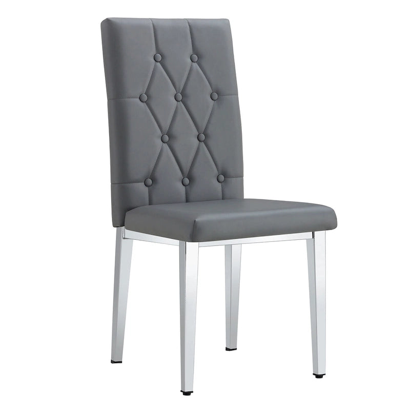 Cet ensemble de 4 chaises de salle à manger grises sans accoudoirs apporte une touche d'élégance et de mystère à la salle à manger grâce à son ton gris profond.