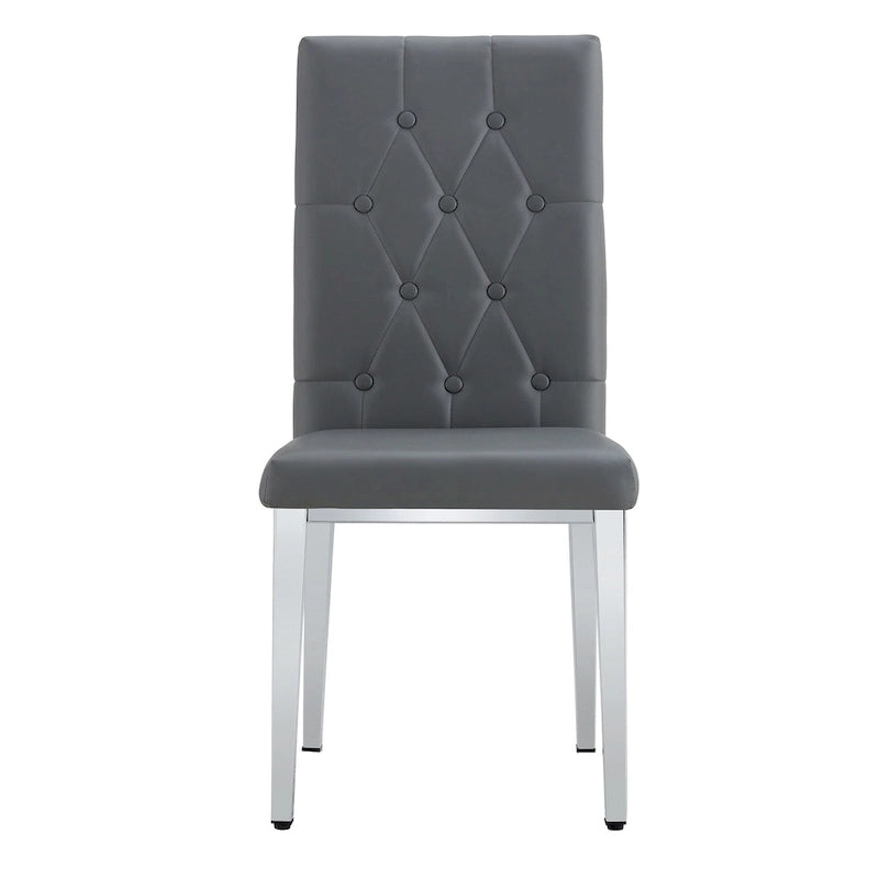Cet ensemble de 4 chaises de salle à manger grises sans accoudoirs apporte une touche d'élégance et de mystère à la salle à manger grâce à son ton gris profond.
