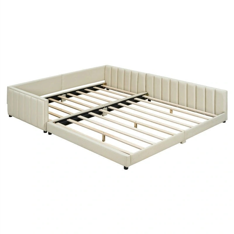 Lit plateforme rembourré double Queen Size et Twin XL, lit mère et enfant en cuir PU, lit de sol pour chambre à coucher