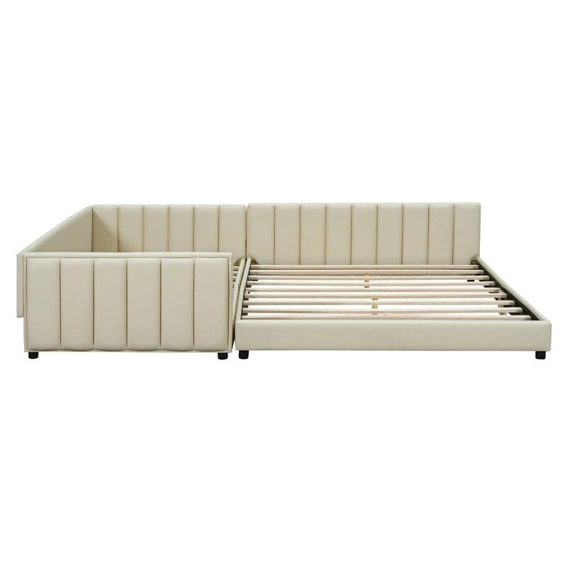 Lit plateforme rembourré double Queen Size et Twin XL, lit mère et enfant en cuir PU, lit de sol pour chambre à coucher