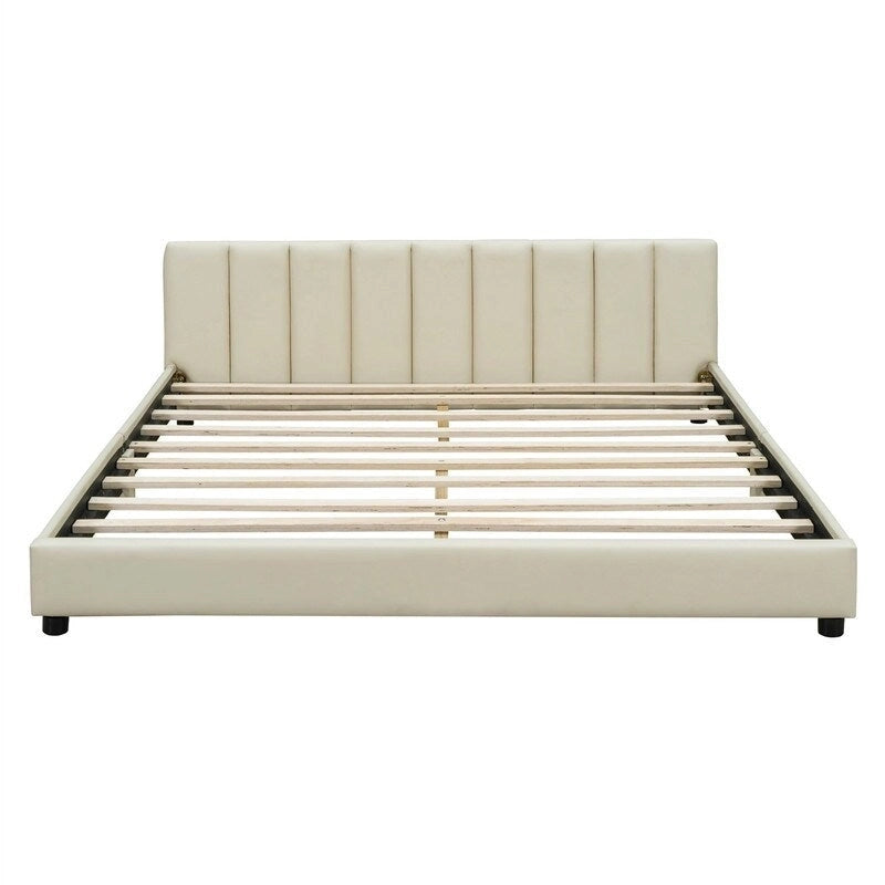 Lit plateforme rembourré double Queen Size et Twin XL, lit mère et enfant en cuir PU, lit de sol pour chambre à coucher