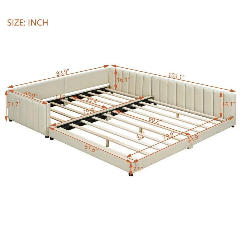 Lit plateforme rembourré double Queen Size et Twin XL, lit mère et enfant en cuir PU, lit de sol pour chambre à coucher