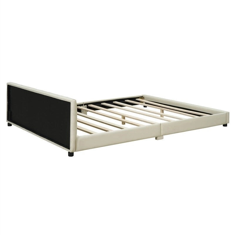 Lit plateforme rembourré double Queen Size et Twin XL, lit mère et enfant en cuir PU, lit de sol pour chambre à coucher