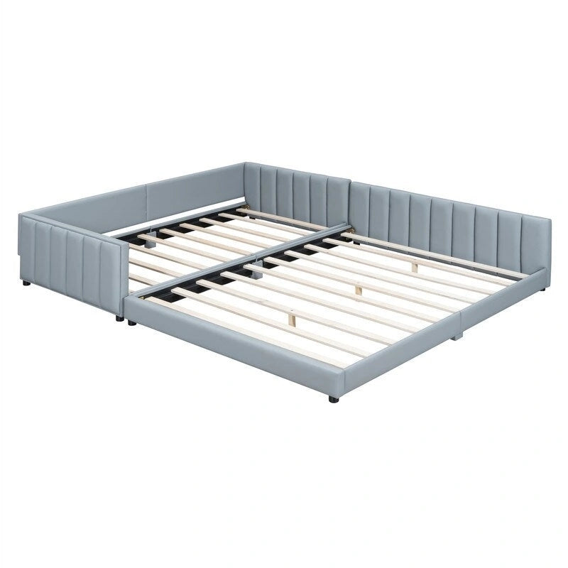 Lit plateforme rembourré double Queen Size et Twin XL, lit mère et enfant en cuir PU, lit de sol pour chambre à coucher