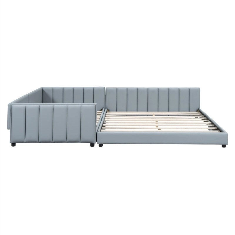 Lit plateforme rembourré double Queen Size et Twin XL, lit mère et enfant en cuir PU, lit de sol pour chambre à coucher