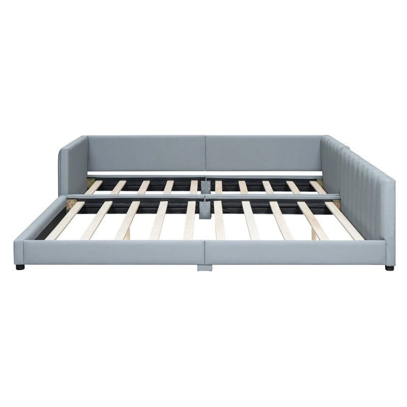 Lit plateforme rembourré double Queen Size et Twin XL, lit mère et enfant en cuir PU, lit de sol pour chambre à coucher
