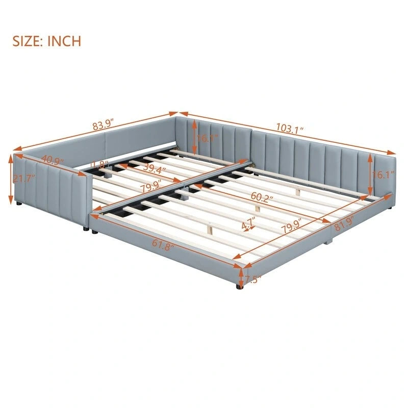 Lit plateforme rembourré double Queen Size et Twin XL, lit mère et enfant en cuir PU, lit de sol pour chambre à coucher