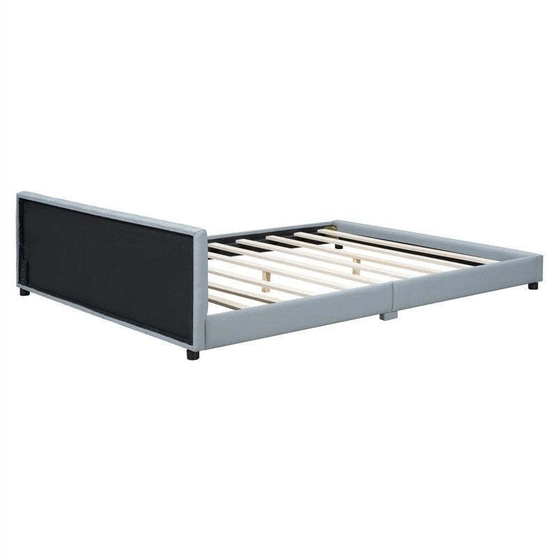 Lit plateforme rembourré double Queen Size et Twin XL, lit mère et enfant en cuir PU, lit de sol pour chambre à coucher
