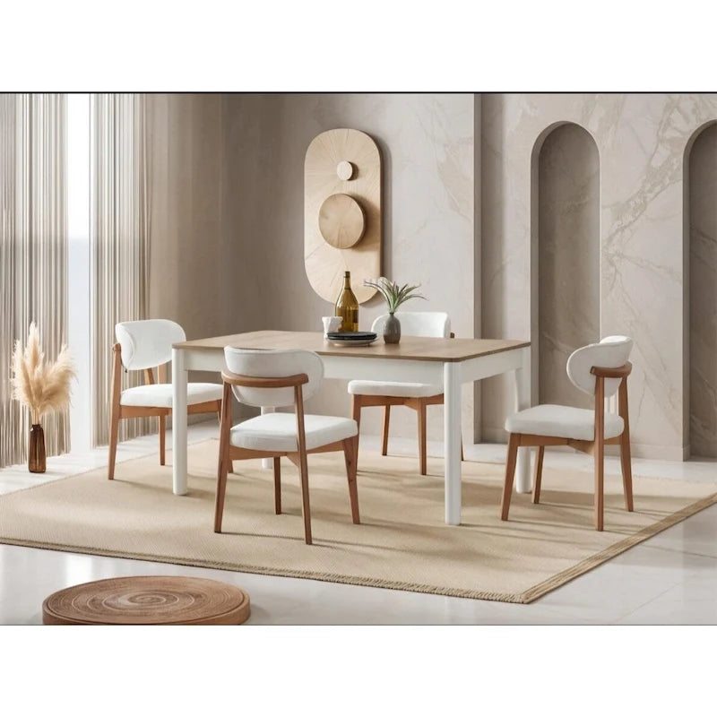 Ensemble table à manger ovale 7 pièces Bari et 6 chaises de salle à manger avec pieds en bois