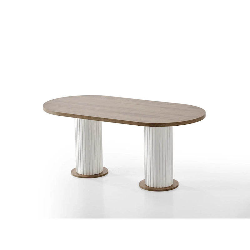 Ensemble table à manger ovale 7 pièces Bari et 6 chaises de salle à manger avec pieds en bois