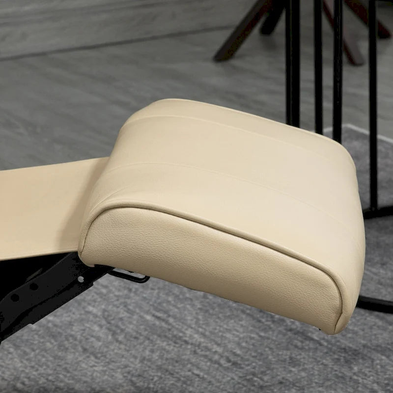 Fauteuil inclinable pivotant en cuir synthétique avec base en bois, dossier réglable et repose-pieds rétractable