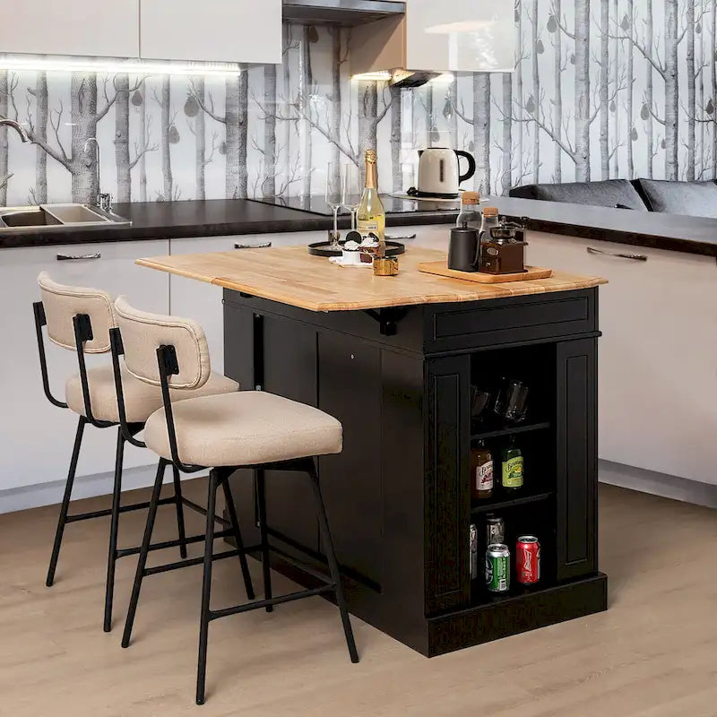 Bar de petit-déjeuner Gymax avec plan de travail en bois, étagères et abattants