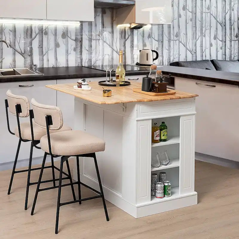 Bar de petit-déjeuner Gymax avec plan de travail en bois, étagères et abattants