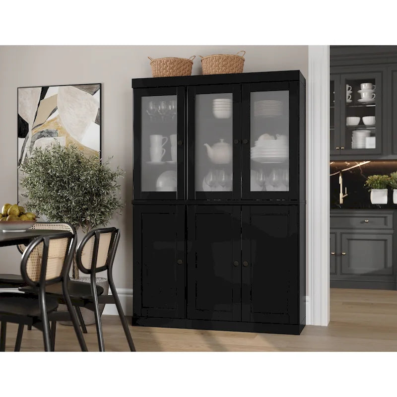 Palace Imports Vaisselier/Garde-manger 100% Bois Massif de 123 cm avec Verre Dépoli, Portes en Bois Massif et 2 Tiroirs