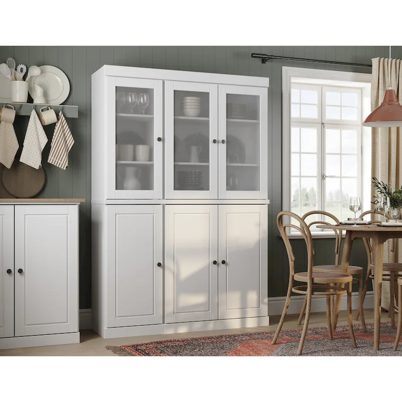Palace Imports Vaisselier/Garde-manger 100% Bois Massif de 123 cm avec Verre Dépoli, Portes en Bois Massif et 2 Tiroirs