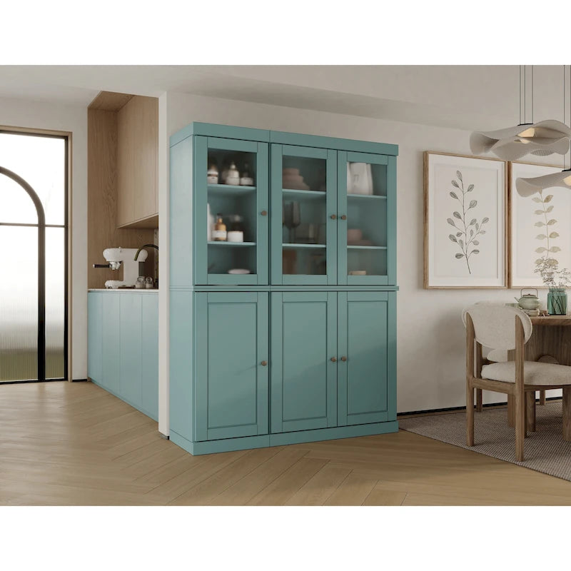 Palace Imports Vaisselier/Garde-manger 100% Bois Massif de 123 cm avec Verre Dépoli, Portes en Bois Massif et 2 Tiroirs