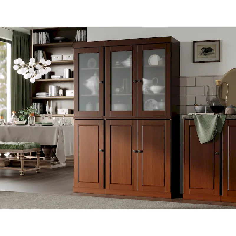 Palace Imports Vaisselier/Garde-manger 100% Bois Massif de 123 cm avec Verre Dépoli, Portes en Bois Massif et 2 Tiroirs