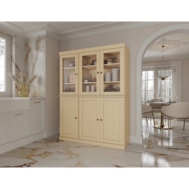 Palace Imports Vaisselier/Garde-manger 100% Bois Massif de 123 cm avec Verre Dépoli, Portes en Bois Massif et 2 Tiroirs