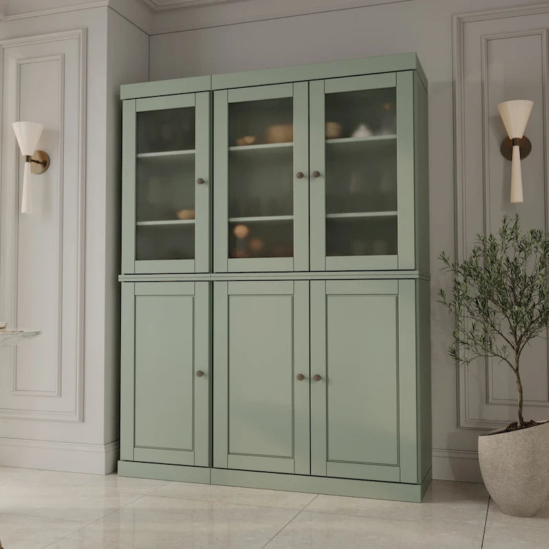 Palace Imports Vaisselier/Garde-manger 100% Bois Massif de 123 cm avec Verre Dépoli, Portes en Bois Massif et 2 Tiroirs