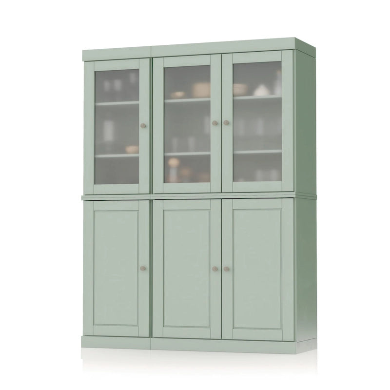 Palace Imports Vaisselier/Garde-manger 100% Bois Massif de 123 cm avec Verre Dépoli, Portes en Bois Massif et 2 Tiroirs