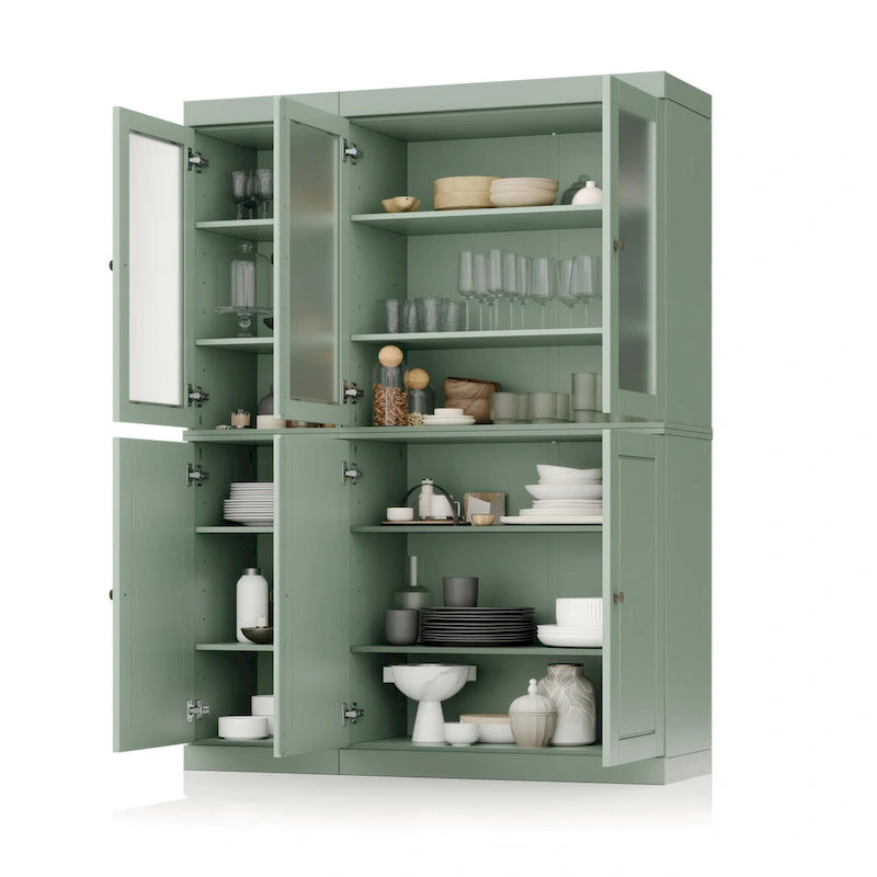 Palace Imports Vaisselier/Garde-manger 100% Bois Massif de 123 cm avec Verre Dépoli, Portes en Bois Massif et 2 Tiroirs