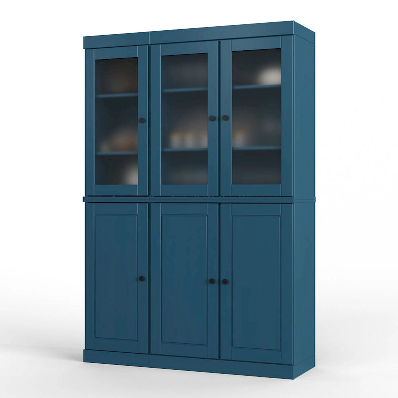 Palace Imports Vaisselier/Garde-manger 100% Bois Massif de 123 cm avec Verre Dépoli, Portes en Bois Massif et 2 Tiroirs