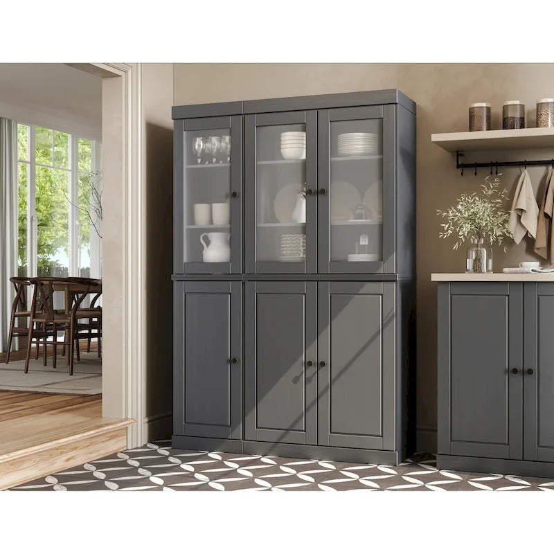Palace Imports Vaisselier/Garde-manger 100% Bois Massif de 123 cm avec Verre Dépoli, Portes en Bois Massif et 2 Tiroirs