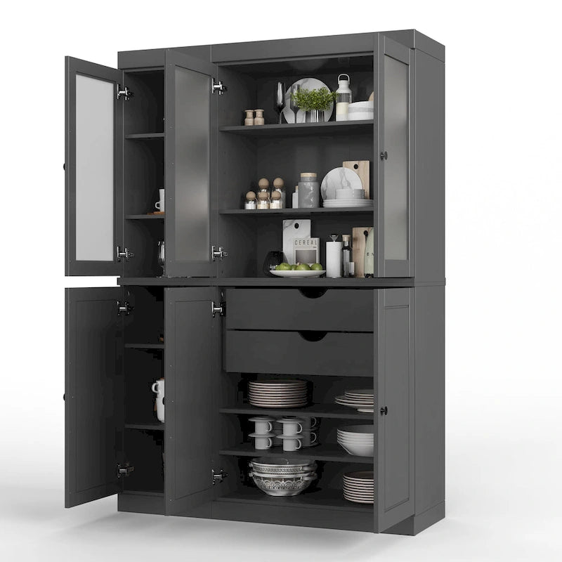 Palace Imports Vaisselier/Garde-manger 100% Bois Massif de 123 cm avec Verre Dépoli, Portes en Bois Massif et 2 Tiroirs