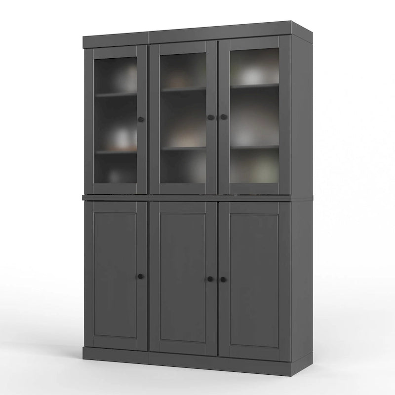 Palace Imports Vaisselier/Garde-manger 100% Bois Massif de 123 cm avec Verre Dépoli, Portes en Bois Massif et 2 Tiroirs