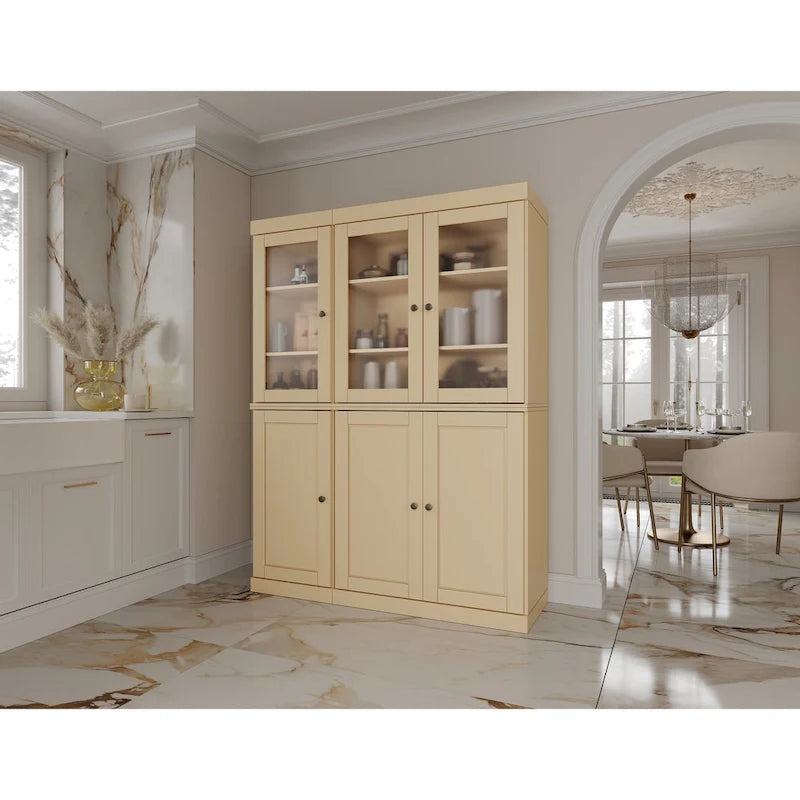 Palace Imports Vaisselier/Garde-manger 100% Bois Massif de 123 cm avec Verre Dépoli, Portes en Bois Massif et 2 Tiroirs