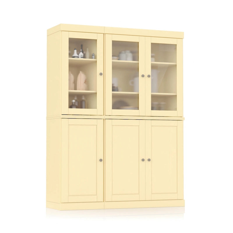 Palace Imports Vaisselier/Garde-manger 100% Bois Massif de 123 cm avec Verre Dépoli, Portes en Bois Massif et 2 Tiroirs