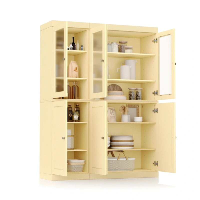 Palace Imports Vaisselier/Garde-manger 100% Bois Massif de 123 cm avec Verre Dépoli, Portes en Bois Massif et 2 Tiroirs