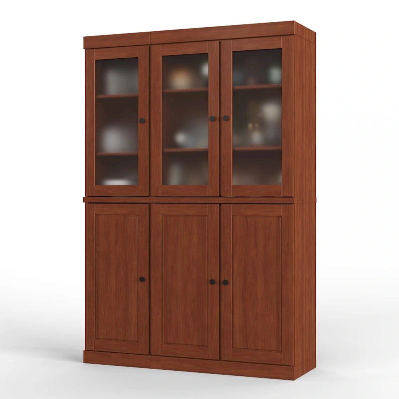 Palace Imports Vaisselier/Garde-manger 100% Bois Massif de 123 cm avec Verre Dépoli, Portes en Bois Massif et 2 Tiroirs