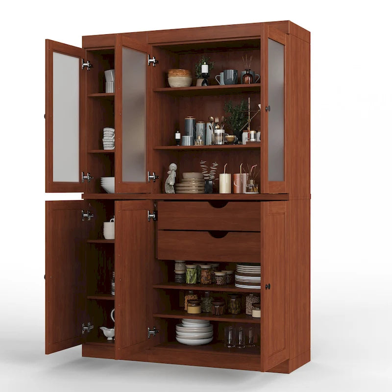 Palace Imports Vaisselier/Garde-manger 100% Bois Massif de 123 cm avec Verre Dépoli, Portes en Bois Massif et 2 Tiroirs