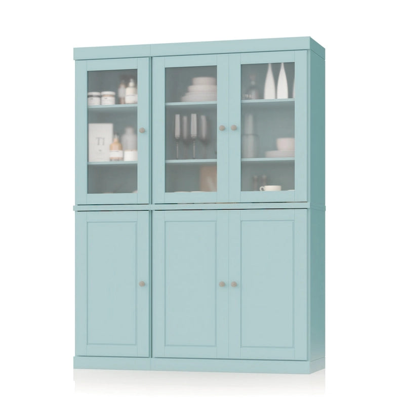 Palace Imports Vaisselier/Garde-manger 100% Bois Massif de 123 cm avec Verre Dépoli, Portes en Bois Massif et 2 Tiroirs