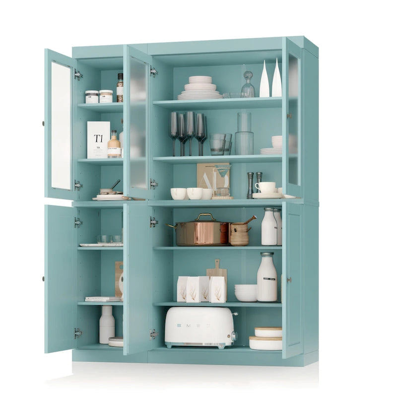 Palace Imports Vaisselier/Garde-manger 100% Bois Massif de 123 cm avec Verre Dépoli, Portes en Bois Massif et 2 Tiroirs