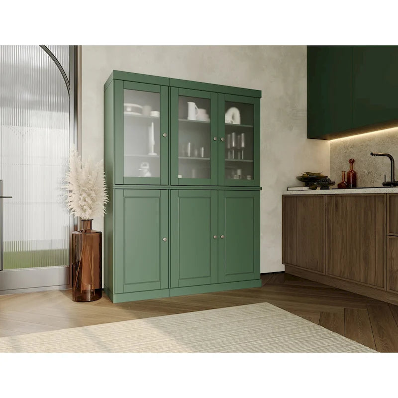 Palace Imports Vaisselier/Garde-manger 100% Bois Massif de 123 cm avec Verre Dépoli, Portes en Bois Massif et 2 Tiroirs