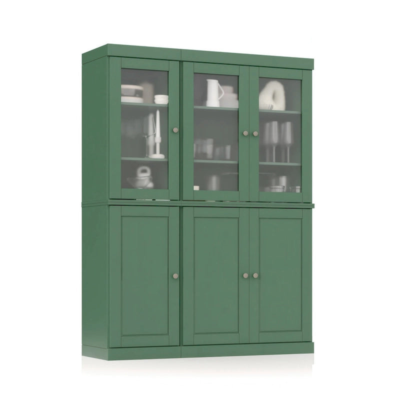 Palace Imports Vaisselier/Garde-manger 100% Bois Massif de 123 cm avec Verre Dépoli, Portes en Bois Massif et 2 Tiroirs