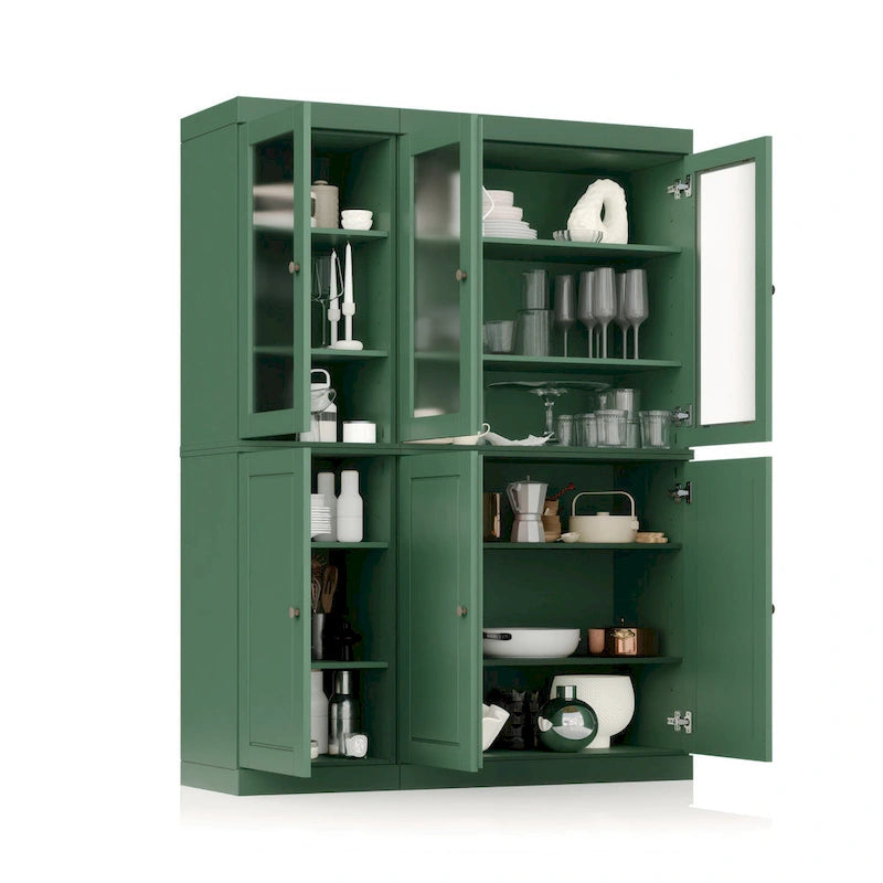 Palace Imports Vaisselier/Garde-manger 100% Bois Massif de 123 cm avec Verre Dépoli, Portes en Bois Massif et 2 Tiroirs